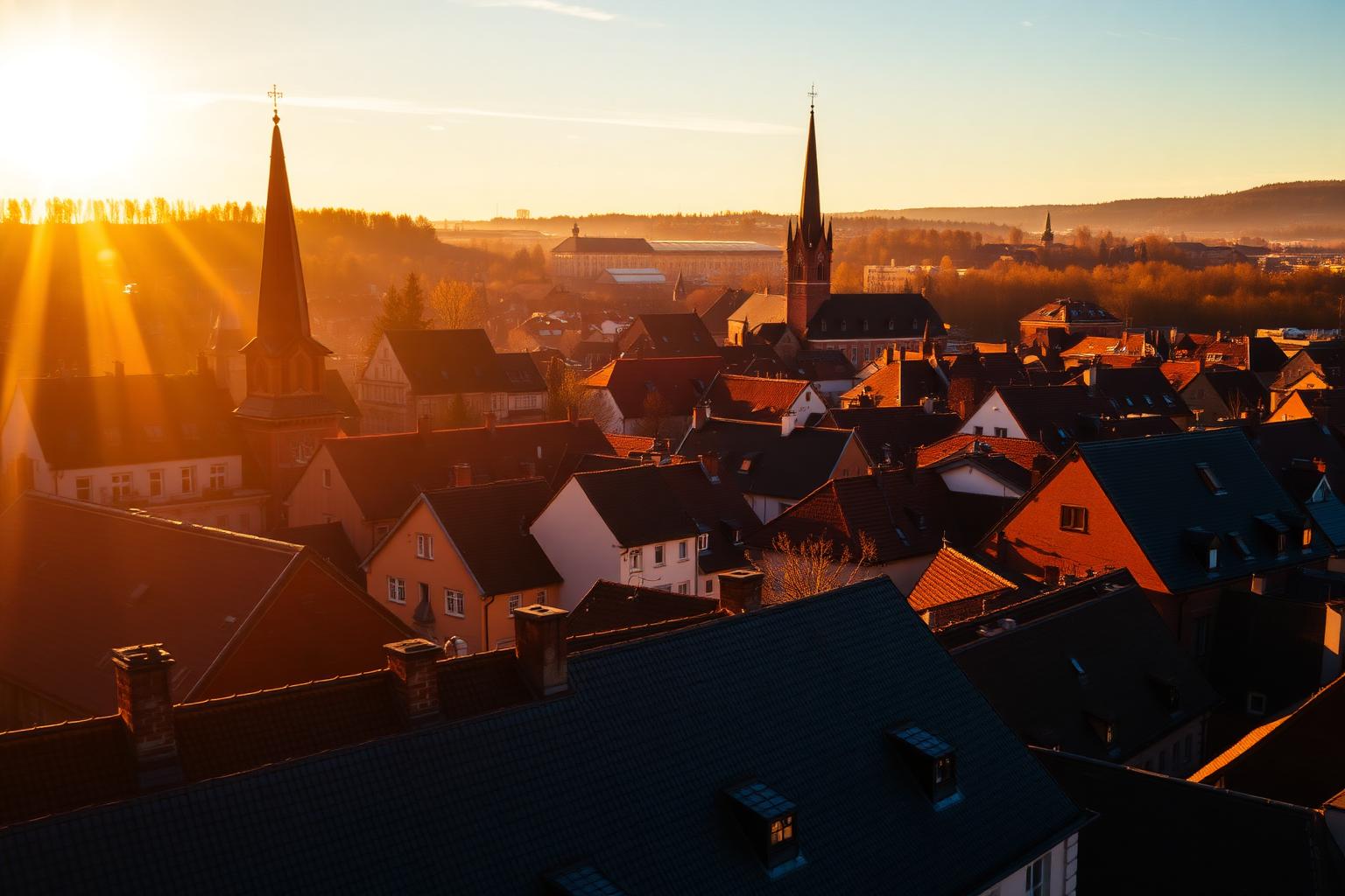Nächtliche Silhouette von Pforzheim in goldenem Licht